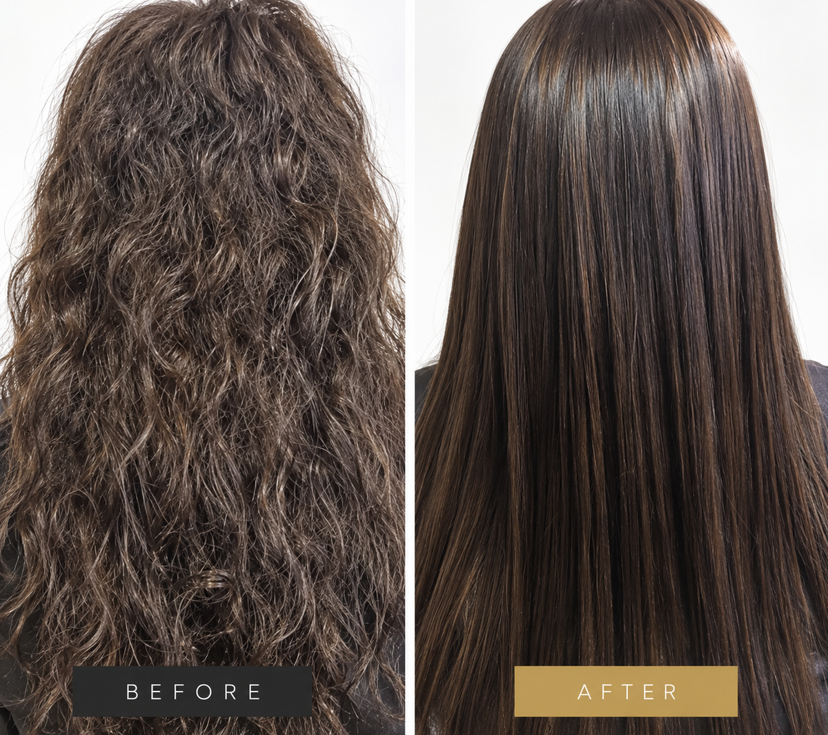 Before and after smoothing nanoplasty e smooth  no more frizz 
